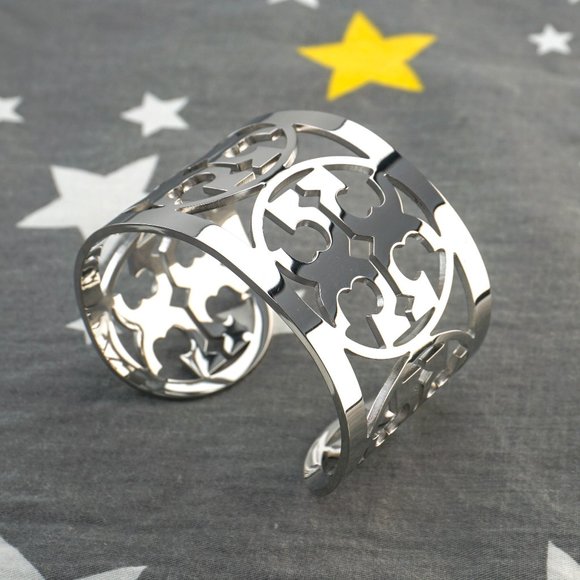 Tory Burch Reva Cut Out Logo Cuff Bracelet in Silver (Brand New with Dust Bag) - Picture 5 of 7